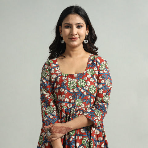 Buy Kalamkari Printed Tiered Cotton Dress Online at iTokri.com