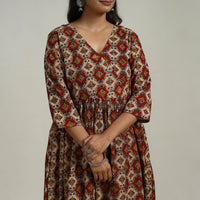 Red - Flared Cotton Block Print Kalamkari Kurta Set 14