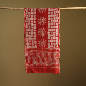 Red - Pipad Hand Block Print Natural Dyed Chanderi Silk Handloom Stole 40
