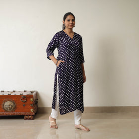 Blue Tie & dye Modal Silk Straight Bandhani Kurta for Women