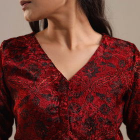 Red - Velvet Natural Dyed Ajrakh Print Blouse 12