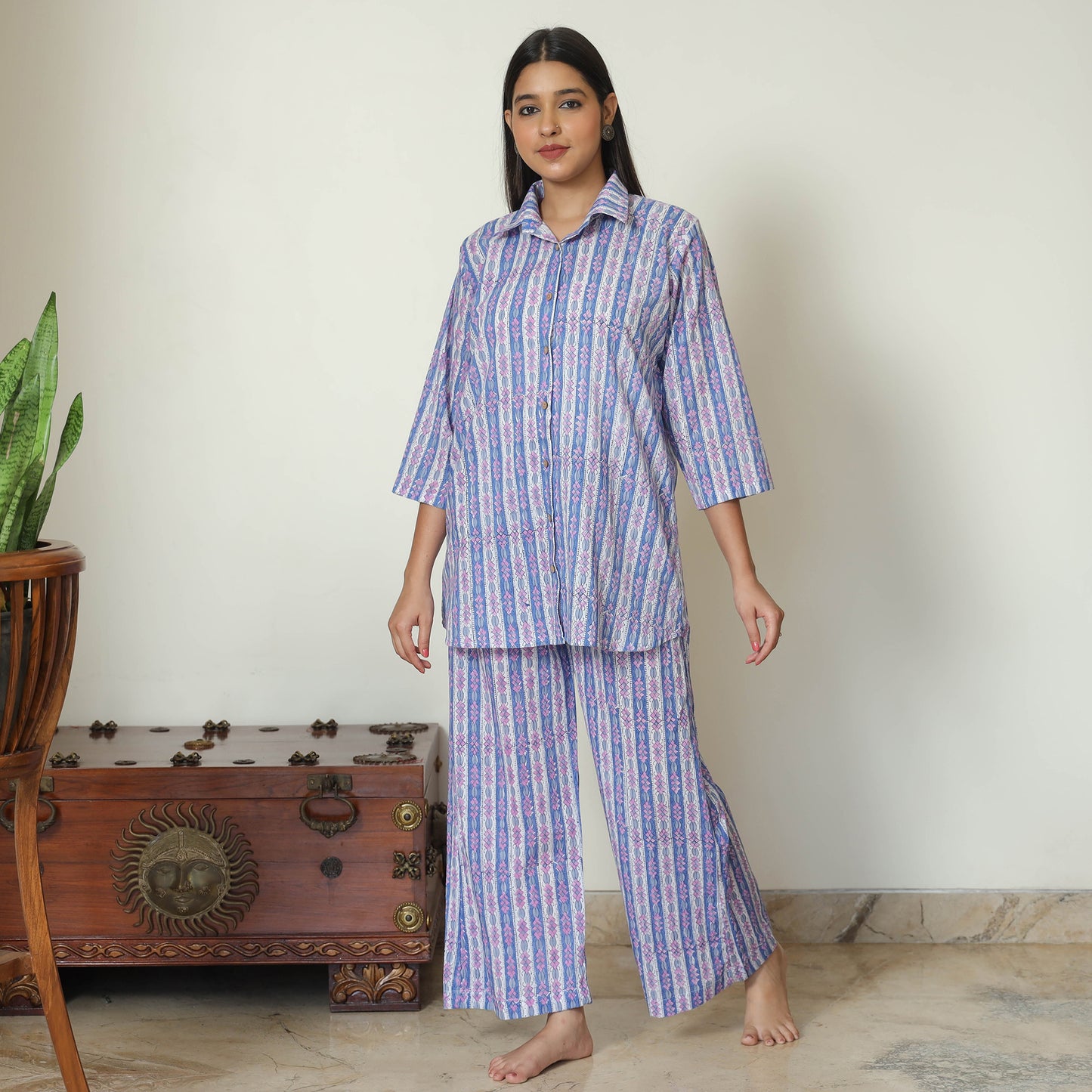 Blue - Sanganeri Block Printed Cotton Night Suit Set 15