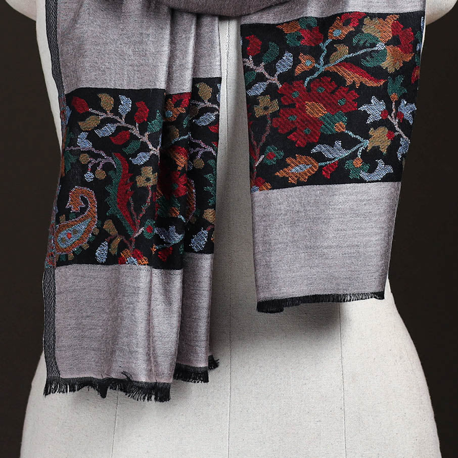 Plain Modal Silk Stole with Woven Border for Women 02
