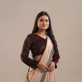 Green Velvet Natural Dyed Ajrakh Print Blouse 