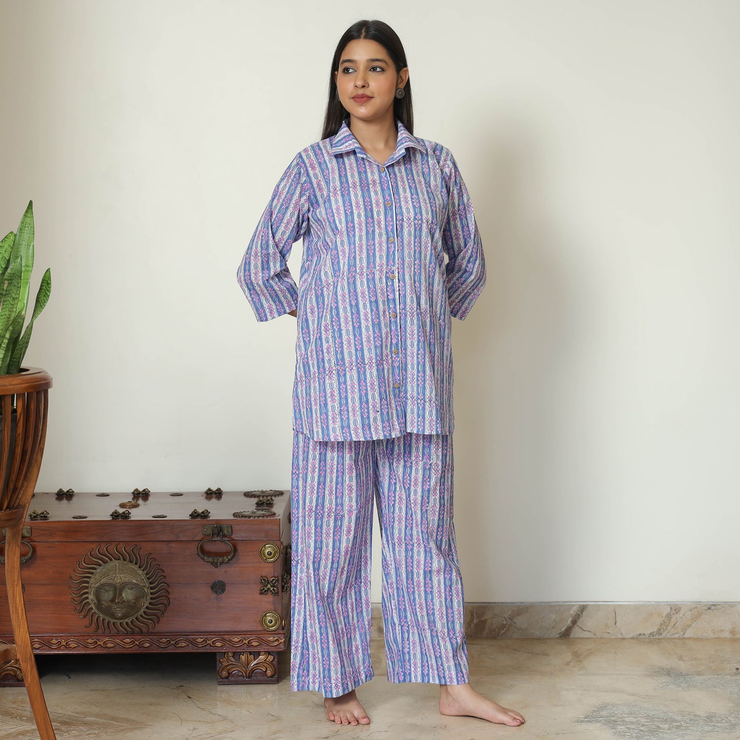 Blue - Sanganeri Block Printed Cotton Night Suit Set 15