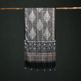Modal Silk Ajrakh Hand Block Print Natural Dyed Stole 31