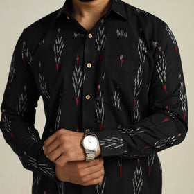 Buy Black Full Sleeve Men Cotton Pochampally Ikat Shirt