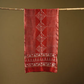 Red - Pipad Hand Block Print Natural Dyed Chanderi Silk Handloom Stole 41