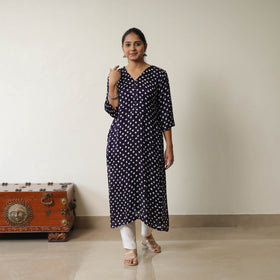 Blue Tie & dye Modal Silk Straight Bandhani Kurta for Women