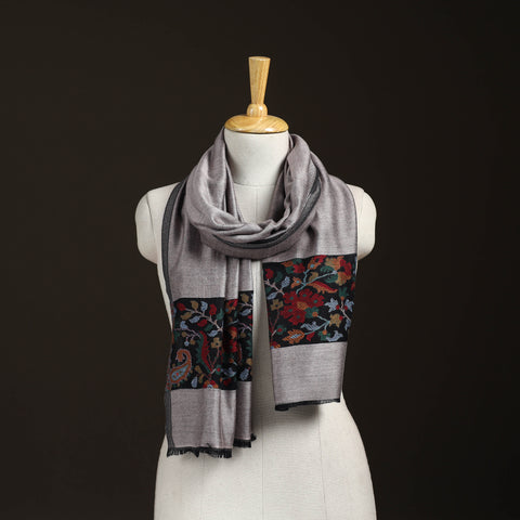 Brown - Plain Modal Silk Stole with Woven Border for Women 02