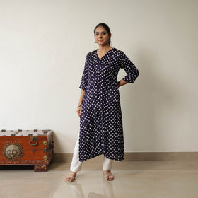 Blue Tie & dye Modal Silk Straight Bandhani Kurta for Women