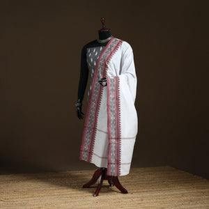 White - Sambalpuri Ikat Cotton Dupatta from Odisha 29