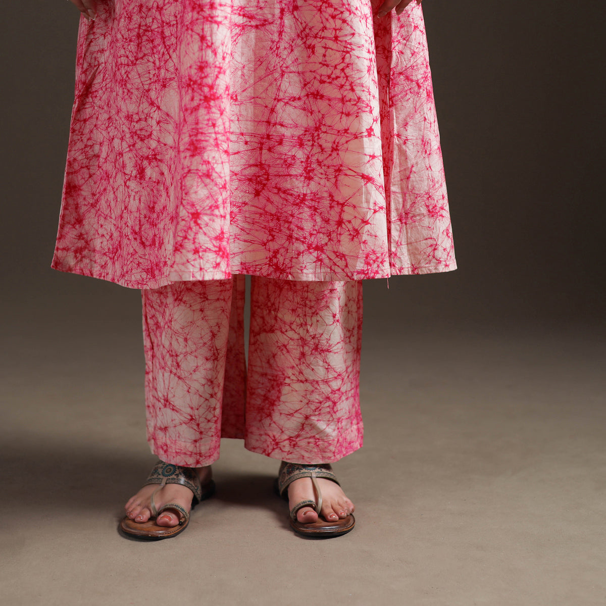 Hand Batik Print Cotton A-Line Kurta with Palazzo Set for women 06