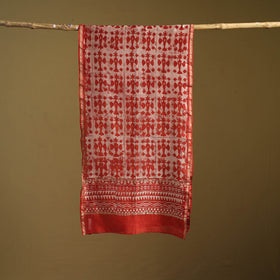 Red - Pipad Hand Block Print Natural Dyed Chanderi Silk Handloom Stole 42