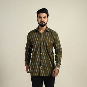  Green Full Sleeve Men Cotton Pochampally Ikat Shirt