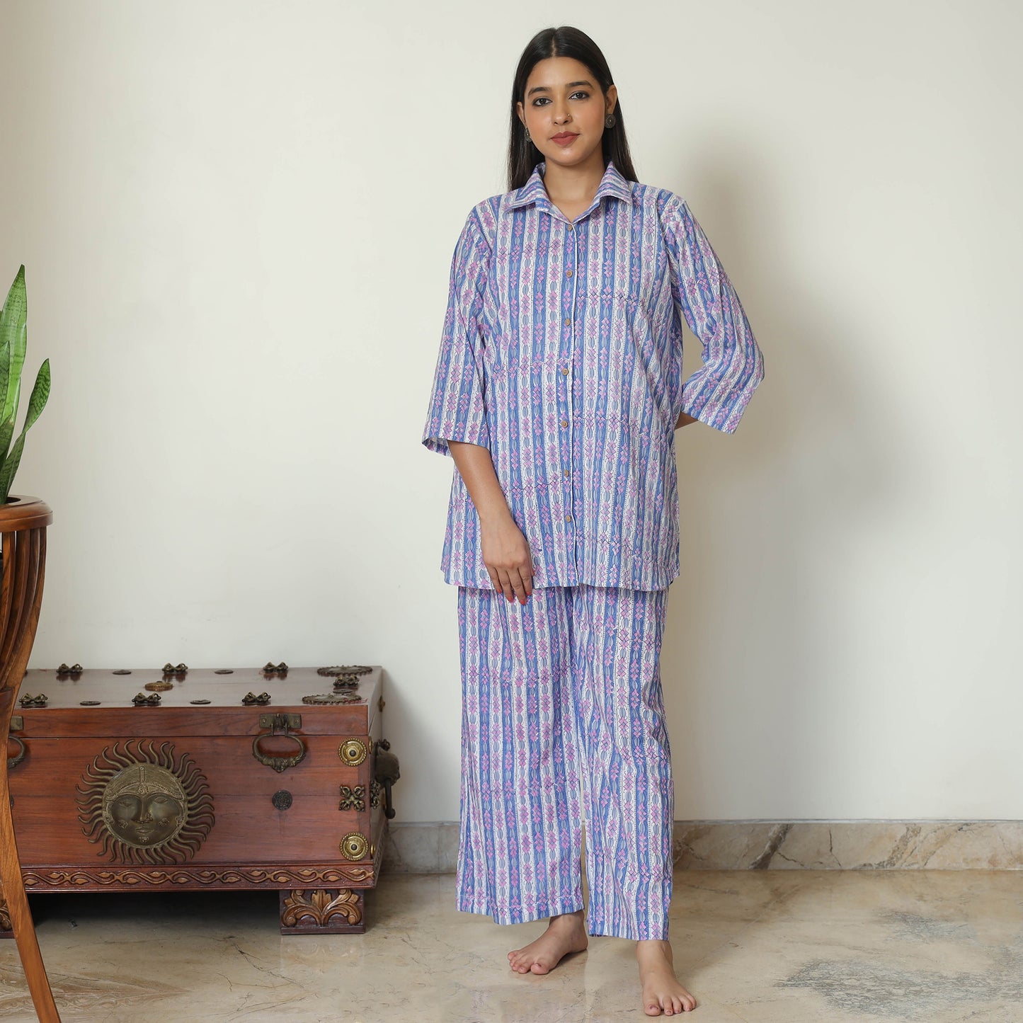 Blue - Sanganeri Block Printed Cotton Night Suit Set 15