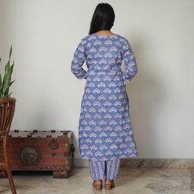 Blue - Sanganeri Block Printed Cotton Kurta with Palazzo Set 08