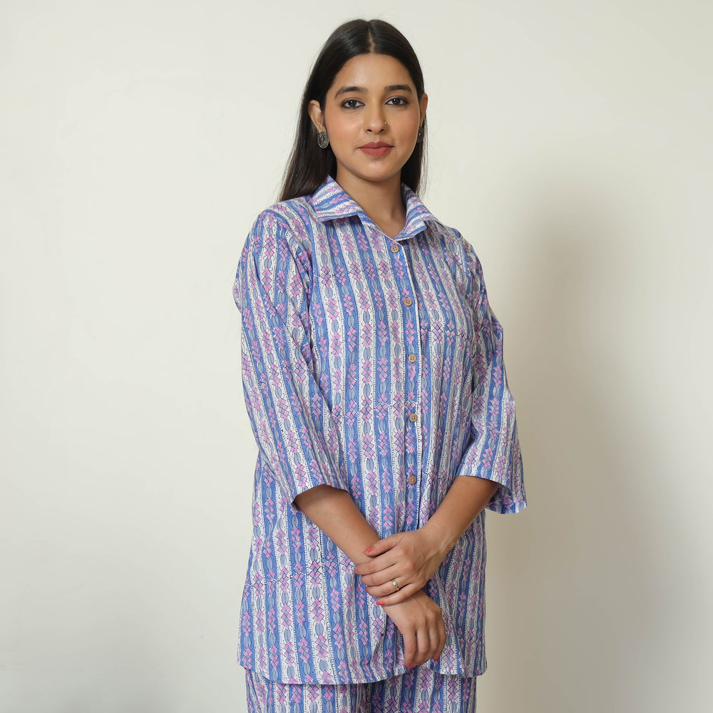 Blue - Sanganeri Block Printed Cotton Night Suit Set 15