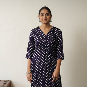 Blue Tie & dye Modal Silk Straight Bandhani Kurta for Women