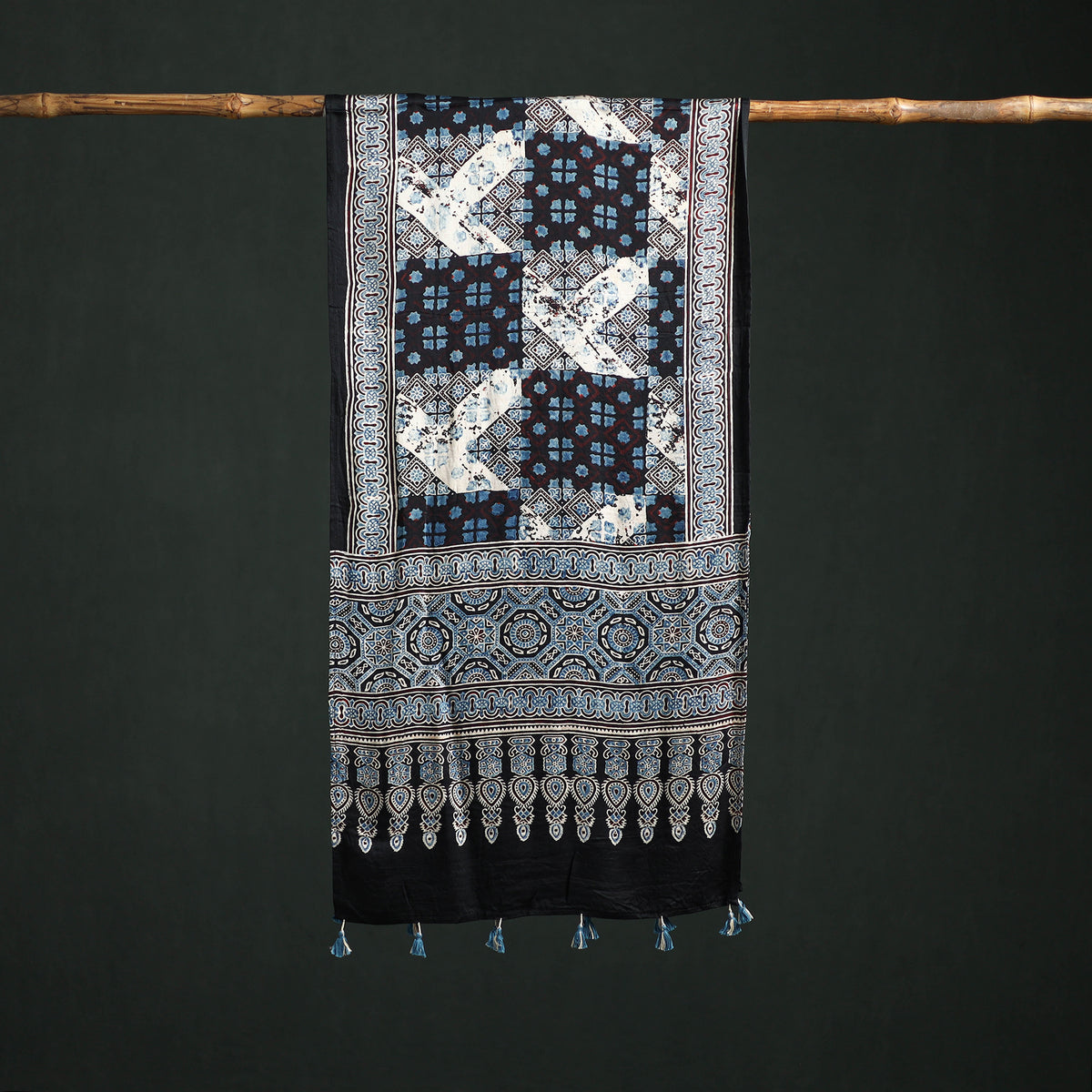 Modal Silk Ajrakh Hand Block Print Natural Dyed Stole 29
