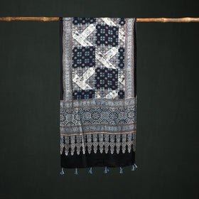 Modal Silk Ajrakh Hand Block Print Natural Dyed Stole 29