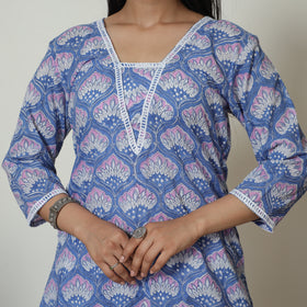 Blue - Sanganeri Block Printed Cotton Kurta with Palazzo Set 08