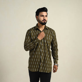  Green Full Sleeve Men Cotton Pochampally Ikat Shirt