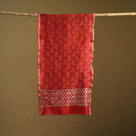 Red - Pipad Hand Block Print Natural Dyed Chanderi Silk Handloom Stole 43