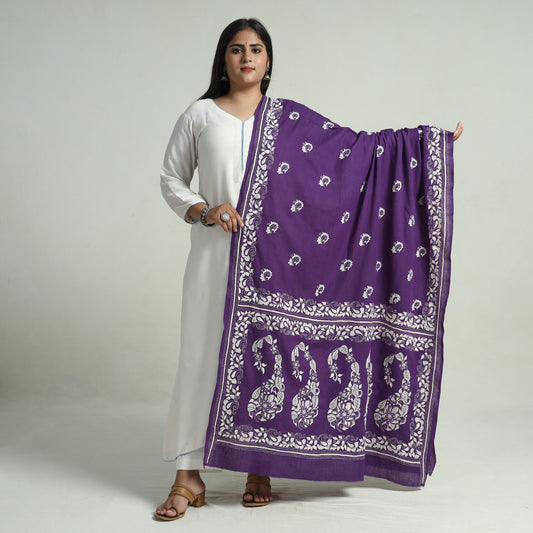 Purple - Bengal Kantha Embroidery Cotton Handloom Dupatta 109
