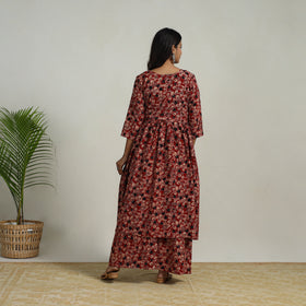 Buy Red Flared Cotton Block Print Kalamkari Kurta Set
