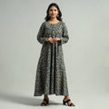 Blue - Kalamkari Printed Cotton A-Line Dress