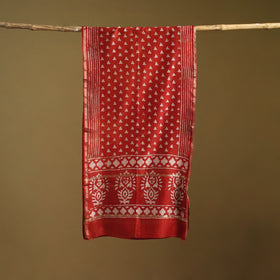Red - Pipad Hand Block Print Natural Dyed Chanderi Silk Handloom Stole 44