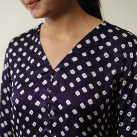 Blue Tie & dye Modal Silk Straight Bandhani Kurta for Women
