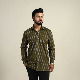  Green Full Sleeve Men Cotton Pochampally Ikat Shirt