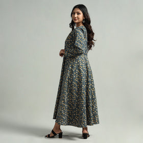 Blue - Kalamkari Printed Cotton A-Line Dress