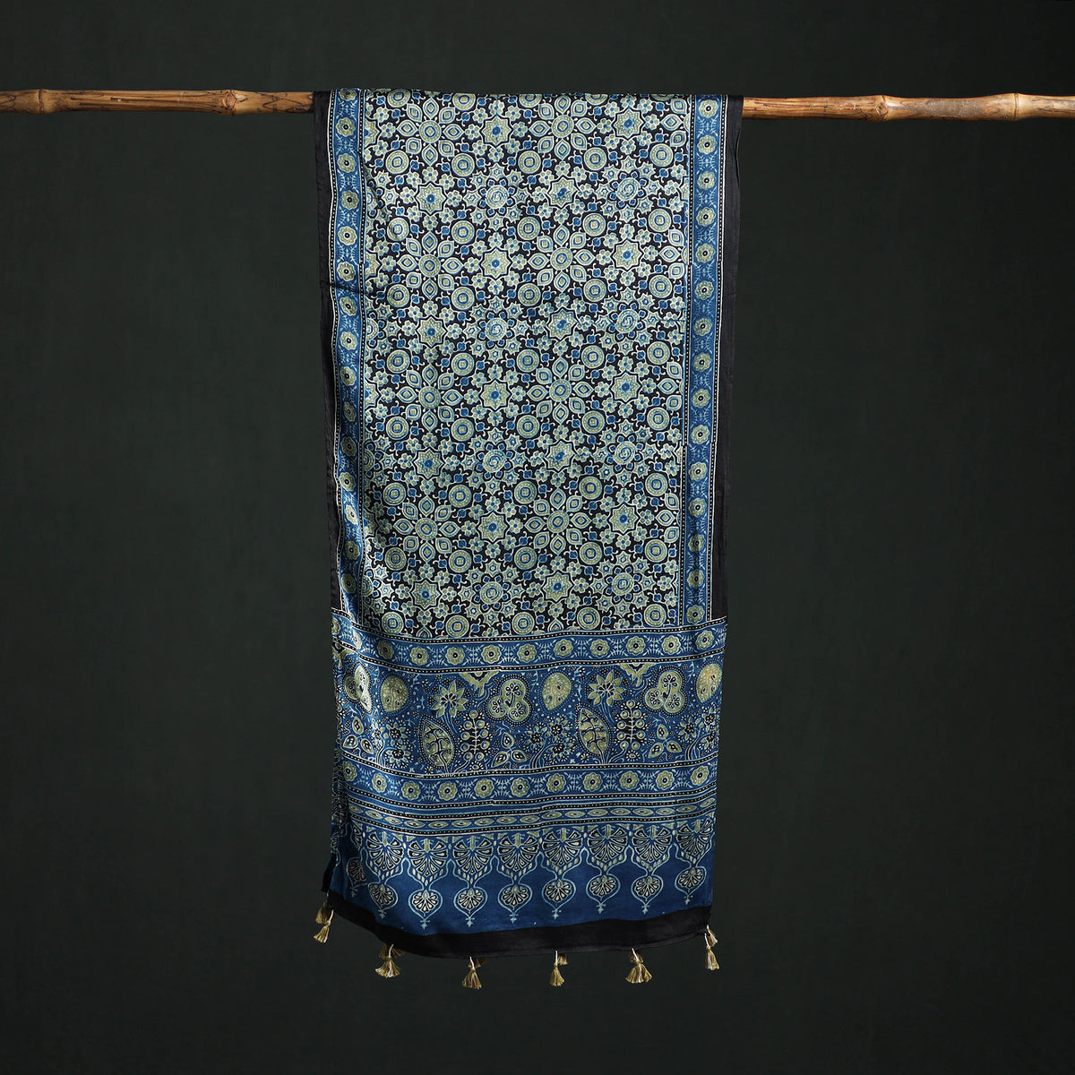 Modal Silk Ajrakh Hand Block Print Natural Dyed Stole 27
