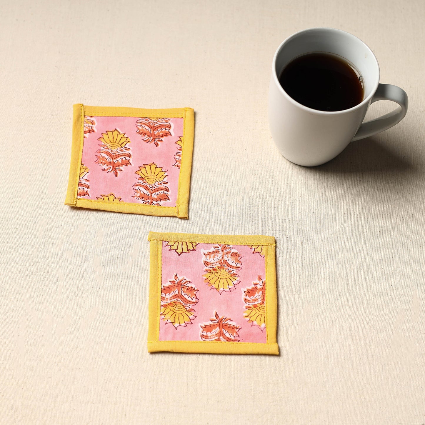 Pink Handmade Cotton Coasters (Set of 2)