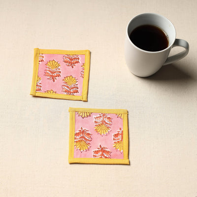 Pink Handmade Cotton Coasters (Set of 2)