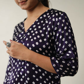 Blue Tie & dye Modal Silk Straight Bandhani Kurta for Women