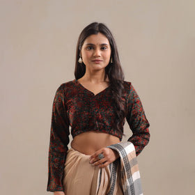 Green Velvet Natural Dyed Ajrakh Print Blouse 