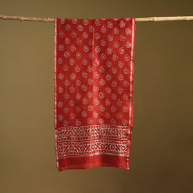 Red - Pipad Hand Block Print Natural Dyed Chanderi Silk Handloom Stole 45
