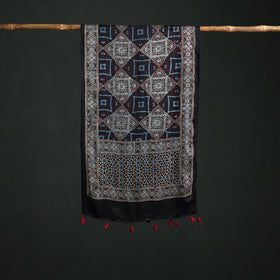 Modal Silk Ajrakh Hand Block Print Natural Dyed Stole 26