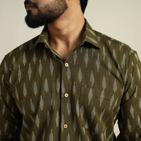  Green Full Sleeve Men Cotton Pochampally Ikat Shirt
