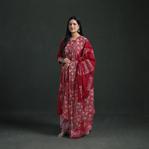 Indonesian Hand Batik Print Cotton Suit Set with Dupatta for Women 01