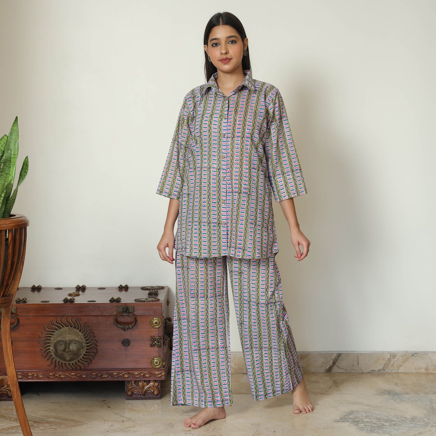 Multicolor - Sanganeri Block Printed Cotton Night Suit Set 16