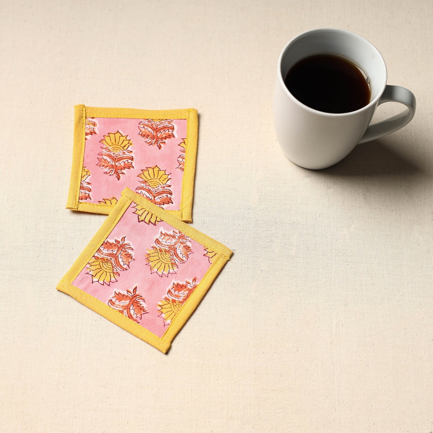 Pink Handmade Cotton Coasters (Set of 2)