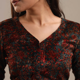 Green Velvet Natural Dyed Ajrakh Print Blouse 