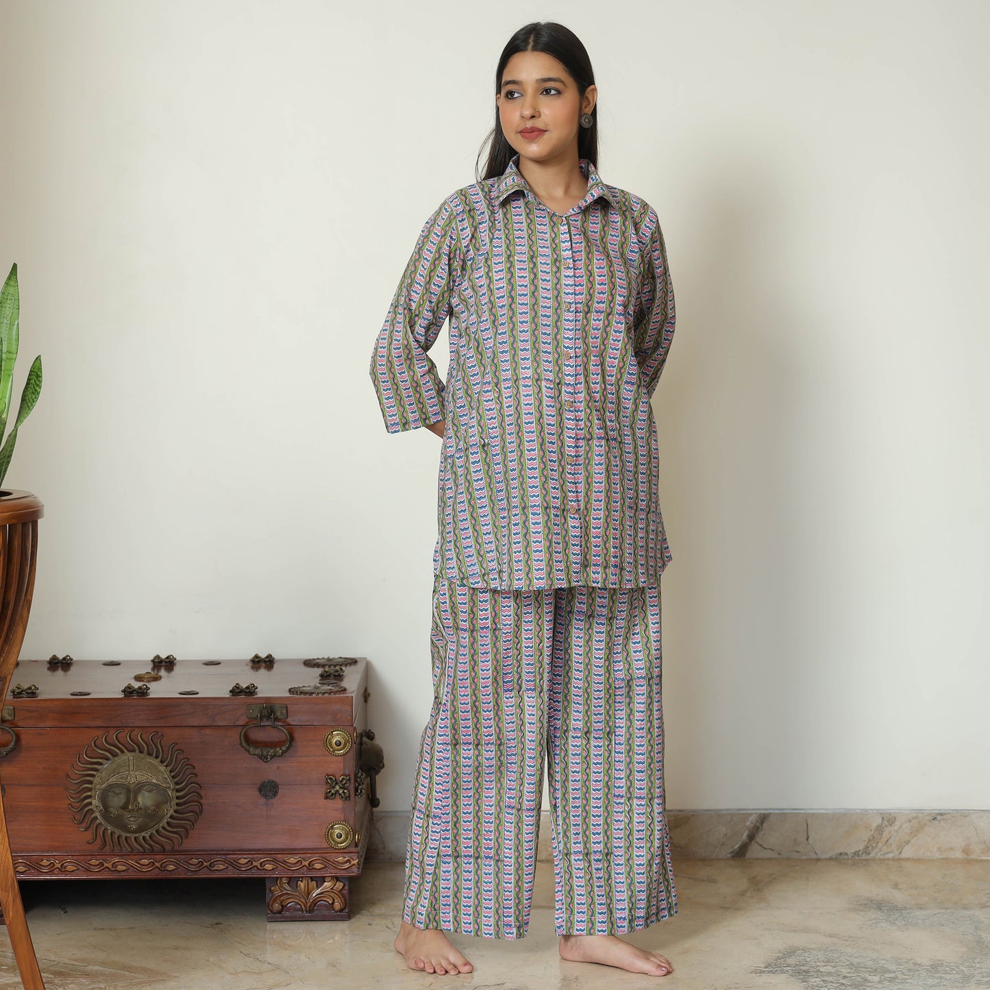 Multicolor - Sanganeri Block Printed Cotton Night Suit Set 16