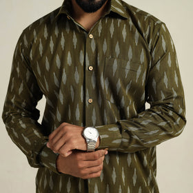  Green Full Sleeve Men Cotton Pochampally Ikat Shirt