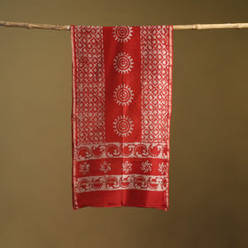 Red - Pipad Hand Block Print Natural Dyed Chanderi Silk Handloom Stole 46